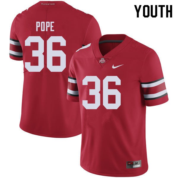Ohio State Buckeyes #36 K'Vaughan Pope Youth Stitch Jersey Red OSU63024